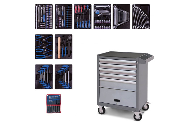 Набор инструментов в серой тележке, 173 предмета KING TONY 932-000AMG