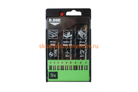 Набор сверл Хобби (9 шт, 5-8 мм) по металлу, камню, дереву D.BOR 175709304D