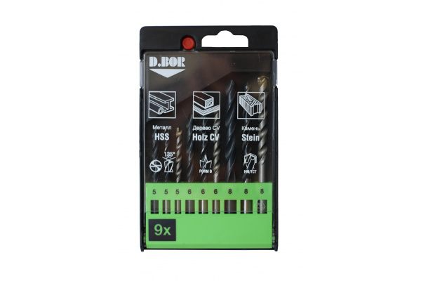 Набор сверл Хобби (9 шт, 5-8 мм) по металлу, камню, дереву D.BOR 175709304D