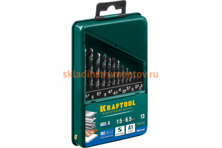 Набор сверл по металлу (13 шт; 1.5-6.5 мм) Kraftool 29651-H13