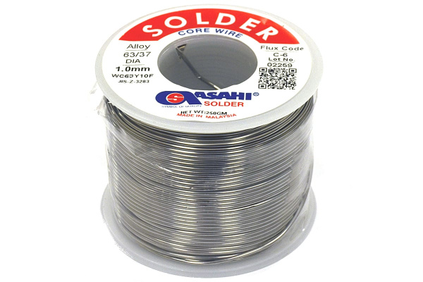 Припой (1 мм, 0.25 кг, Sn63/Pb37, С-6 водорастворимый флюс) ASAHI 00-00004280