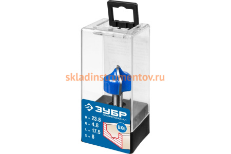 Фреза пазовая фасонная №2 ПРОФЕССИОНАЛ (23.8х17.5х49.5 мм; R4.8 мм; хвостовик 8 мм) Зубр 28741-23.8