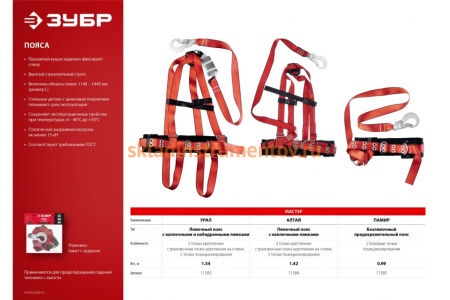 Лямочный пояс Зубр Урал, ленточный строп с амортизатором, 11583