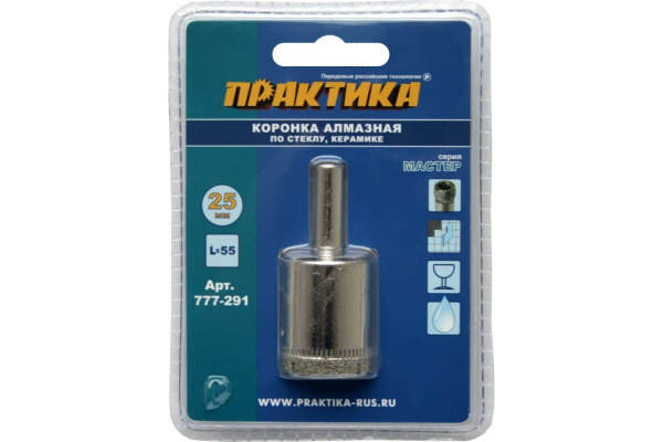 Коронка алмазная по стеклу и керамике (25 мм) ПРАКТИКА 777-291