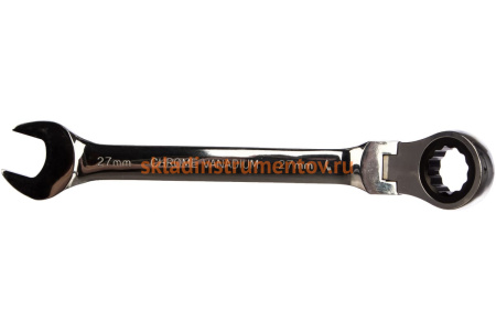 Комбинированный трещоточный ключ 27 мм, CrV, шарнирный, зеркальный хром MATRIX 14872