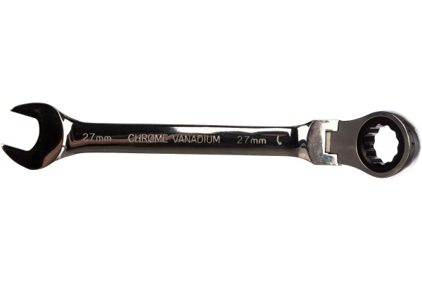 Комбинированный трещоточный ключ 27 мм, CrV, шарнирный, зеркальный хром MATRIX 14872