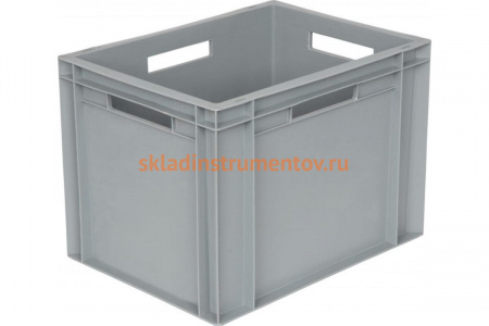 Ящик п/п Тара.ру 400х300х290 сплошной, с ручками, гладкое дно, серый B-4328