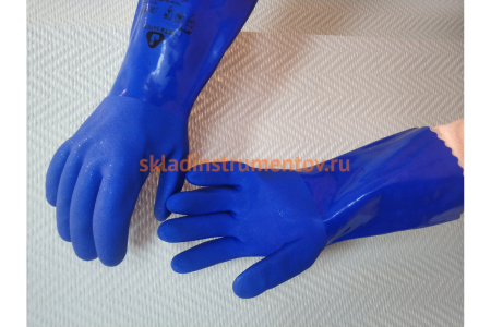 Защитные химические перчатки с покрытием из ПВХ Jeta Safety, синие, размер L/9, JP711-L