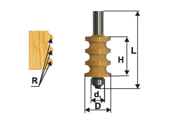 Фреза кромочная фигурная (22.2х26 мм; R 3 мм; хвостовик 12 мм) по дереву Энкор 10691