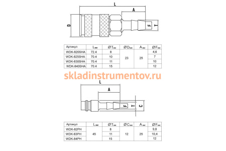 Штекер быстроразъемного соединения (10 шт; елочка 12 мм - рапид EURO) WIEDERKRAFT WDK-84PH