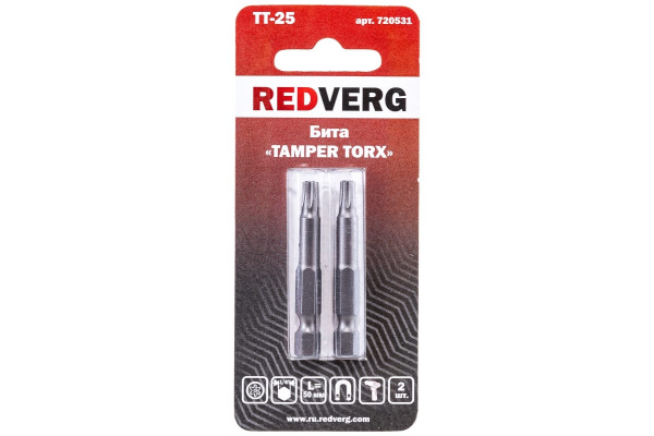 Бита Torx Tamper ТТ25, 50 мм, 2 шт. REDVERG 6623507