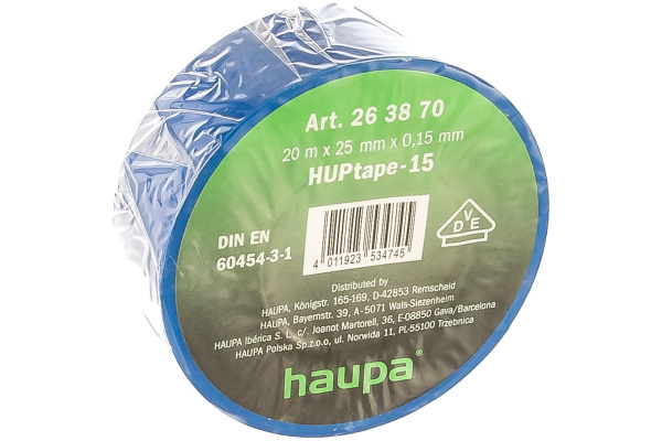 Изолента HAUPA ПВХ синий 25 ммх20 м, d 74 мм 263870