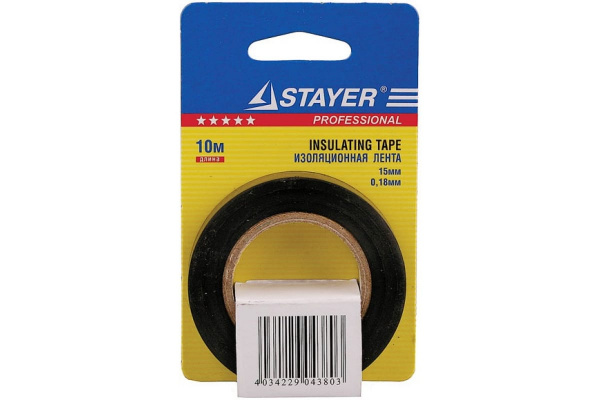 Черная ПВХ изолента 15ммх10мх0.18 мм STAYER 12292-D-15-10