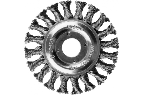 Щетка дисковая ЭКСПЕРТ (115х22 мм; 0.5 мм плетеные пучки стальной проволоки) для УШМ Зубр 35190-115