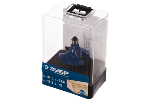 Фреза кромочная калевочная №1 ПРОФЕССИОНАЛ (44.5х21.5х65.7 мм; R15.9 мм; хвостовик 12 мм; ВК6) Зубр 28700-44.5