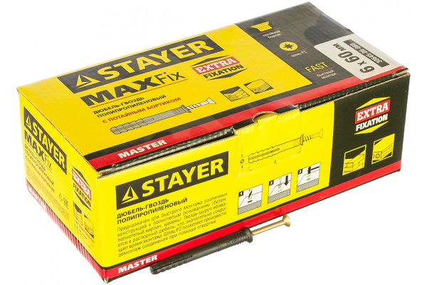 Полипропиленовый дюбель-гвоздь STAYER MASTER потайный бортик, 6x60 мм, 100 шт 30645-06-060