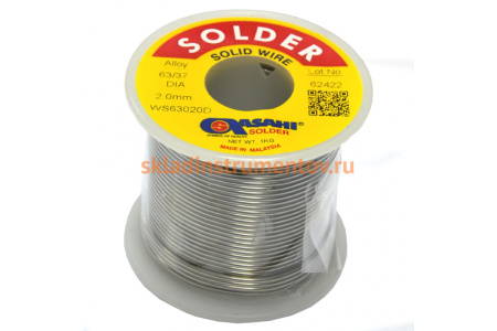 Припой (2 мм, 1 кг, Sn63/Pb37, без флюса) ASAHI 00-00000293 Припой (2 мм, 1 кг, Sn63/Pb37, без флюса) ASAHI 00-00000293