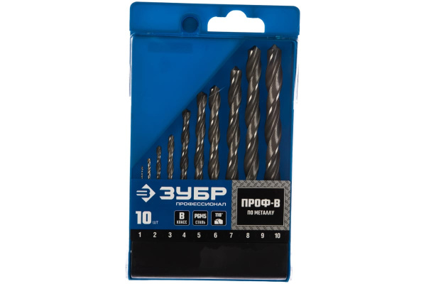 Набор сверл по металлу (10 шт., 1.5-10 мм, класс В) Зубр 29621-H10
