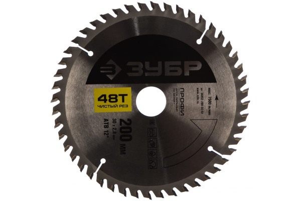 Диск пильный ПРОФИ Чистый рез по дереву (200х30 мм; 48Т) Зубр 36852-200-30-48