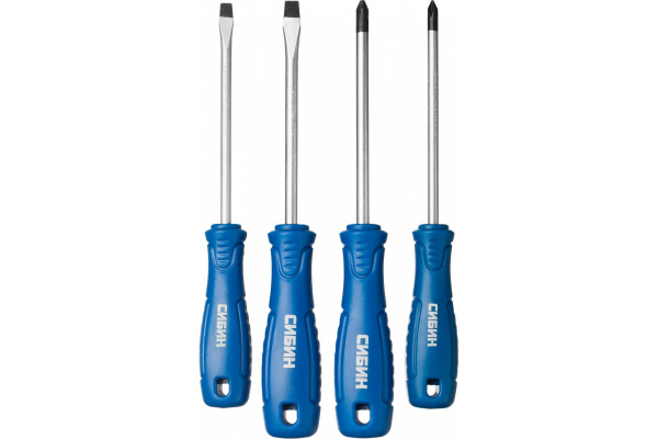 Отвертки с закаленным стержнем СИБИН в блистере, 4 предмета 25084