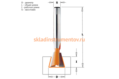 Фреза ласточкин хвост (19x22х66.7 мм; хвостовик 12 мм) CMT 918.690.11