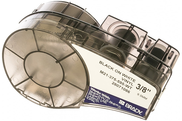 Лента 9.53мм/6.4м винил, черный на белом Brady M21-375-595-WT brd142800