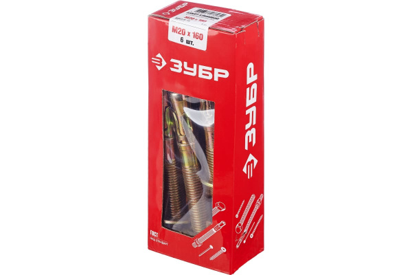 Клиновой анкер Зубр М20 х 160 мм, 6 шт, желтопассивированный 302032-20-160