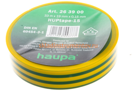 Изолента ПВХ HAUPA 19 мм x 33 м, цвет зелено-желтый 263900