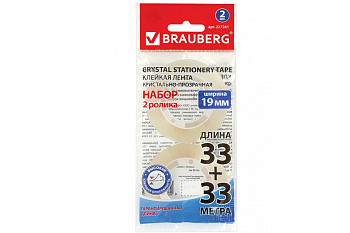 Клейкая лента BRAUBERG КРИСТАЛЬНАЯ 19 мм х 33 м, 2 шт. 227261