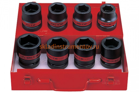 Набор ударных шестигранных торцевых головок 1", 15/16"-5/18", 8шт KING TONY 8410SP