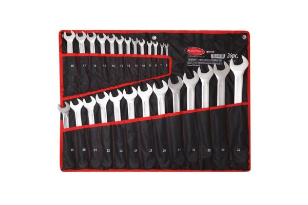 Набор ключей комбинированных 15грд., 26 предметов 6-30, 32мм, на полотне ROCKFORCE RF-5266P