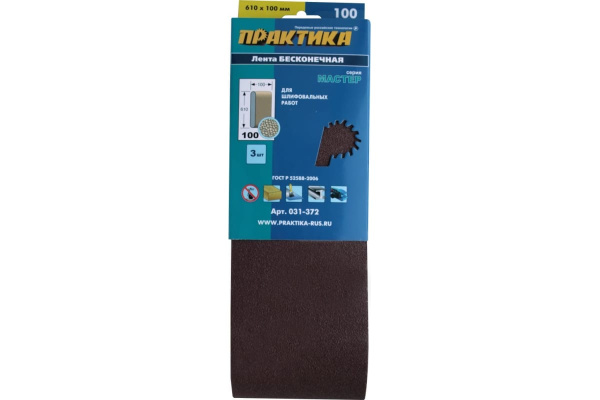 Лента шлифовальная (3 шт; 100х610 мм; P100) ПРАКТИКА 031-372