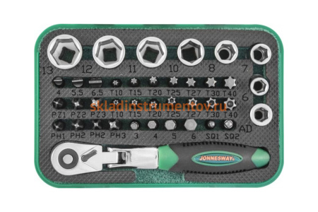 Набор торцевых головок, вставок-бит с трещоточной рукояткой (1/4"; 40 предметов) Jonnesway RD02040S 49305