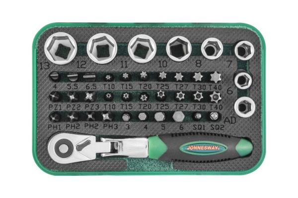 Набор торцевых головок, вставок-бит с трещоточной рукояткой (1/4"; 40 предметов) Jonnesway RD02040S 49305