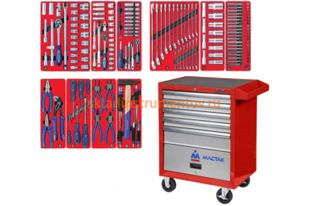 Набор инструментов СТАНДАРТ 186 предметов МАСТАК 52-05186R в красной тележке
