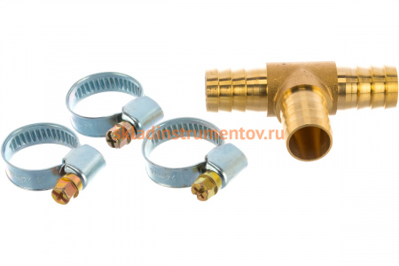 Разветвитель T-образный елочка 16 мм с хомутами ROCKFORCE RF-E102-6/5