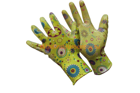 Садовые перчатки СПЕЦ Garden Flowers с прозрачным нитриловым покрытием 8 р-р. GF-PN188