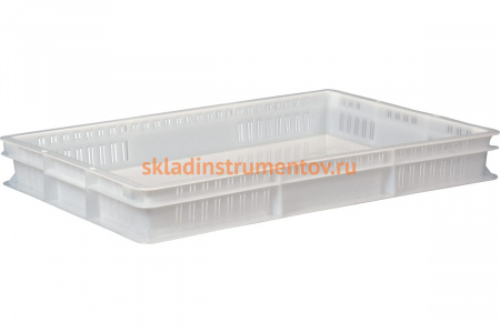 Ящик п/э 600х400х75 стенки перфорированные, дно сплошное, белый морозостойкий ТАРА 03843
