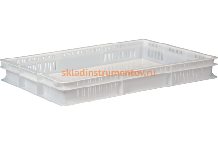 Ящик п/э 600х400х75 стенки перфорированные, дно сплошное, белый морозостойкий ТАРА 03843 Ящик п/э 600х400х75 стенки перфорированные, дно сплошное, белый морозостойкий ТАРА 03843