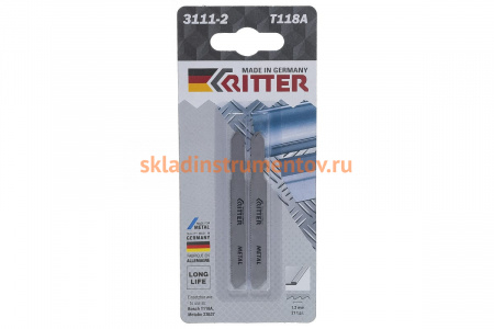 Пилки по стали Т118A (2 шт; 75х50 мм; шаг 1.2 мм; 21TPi; HSS) для лобзиков RITTER 3111-2