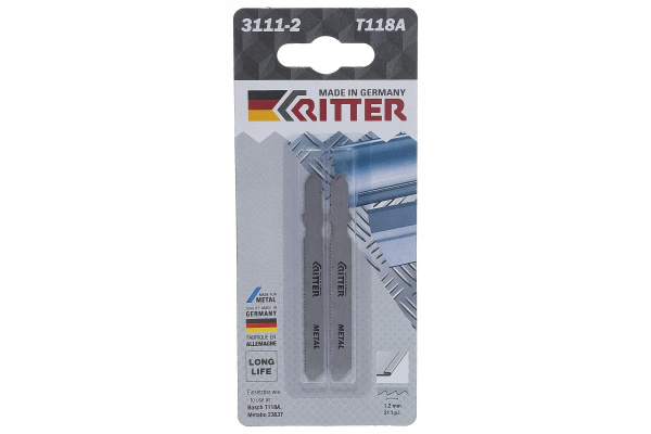 Пилки по стали Т118A (2 шт; 75х50 мм; шаг 1.2 мм; 21TPi; HSS) для лобзиков RITTER 3111-2