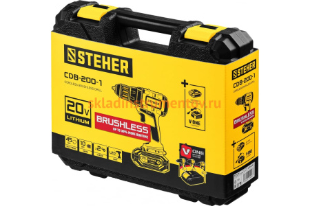Бесщеточная дрель-шуруповерт STEHER CDB-200-1