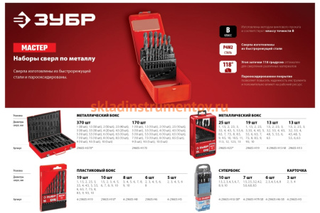 Набор сверл по металлу 1-13 мм МАСТЕР, 25 шт. Зубр 29605-H25