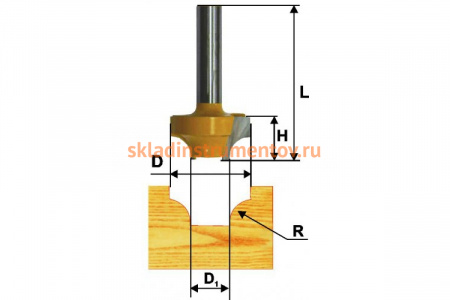 Фреза пазовая фасонная (25.4х14 мм; R 6.35 мм; хвостовик 8 мм) по дереву Энкор 9291