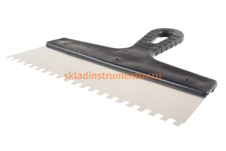 Шпатель из нержавеющей стали, 250 мм, зуб 6x6 мм, пластмассовая ручка СИБРТЕХ 85465