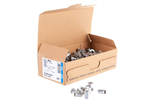 Заклепка с внутренней резьбой Bralo 6-гранная М6 СТ-ЦБ 250 шт 0311106009