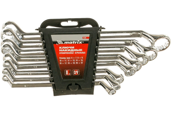 Набор ключей накидных 8шт CrV, Elliptical, зеркальное хромирование MATRIX Master 15338