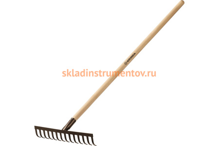 Садовые грабли с деревянным черенком GRINDA 14 прямых зубьев, 360х80х1300 мм 39583-14