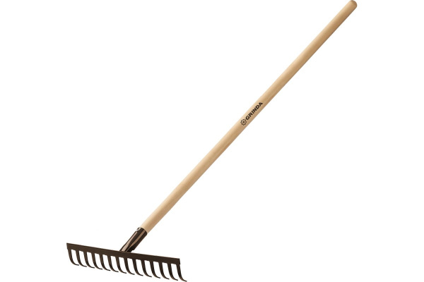 Садовые грабли с деревянным черенком GRINDA 14 прямых зубьев, 360х80х1300 мм 39583-14