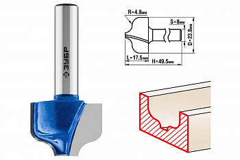 Фреза пазовая фасонная №2 ПРОФЕССИОНАЛ (23.8х17.5х49.5 мм; R4.8 мм; хвостовик 8 мм) Зубр 28741-23.8